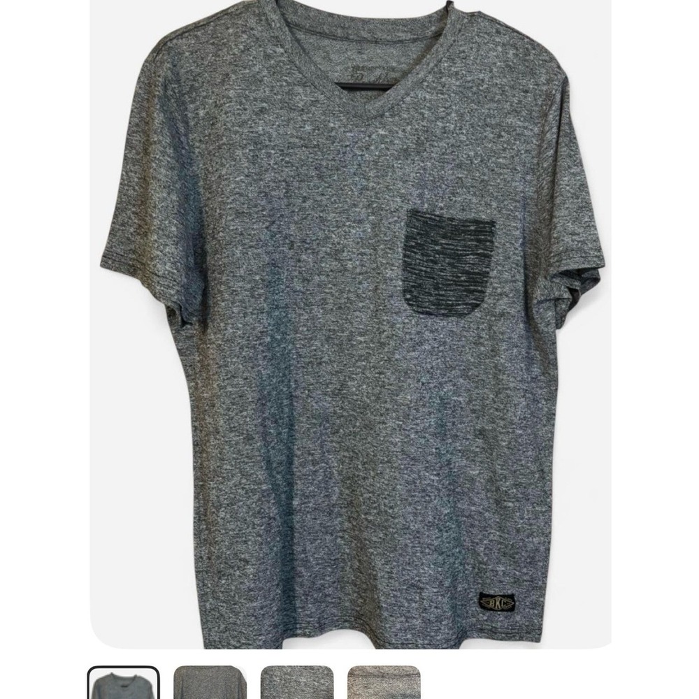 BKC Brooklyn Cloth Mens Heather Gray V-Neck Pocket T-Shirt Size L